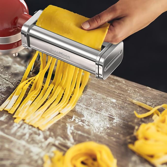 Pasta Attachment for KitchenAid Stand Mixer, 3-in-1 Pasta Maker Attachment | Stainless Steel Pasta Sheet Roller with Spaghetti & Fettuccine Cutters for Fresh Homemade Pasta, Fits for KitchenAid Mixers