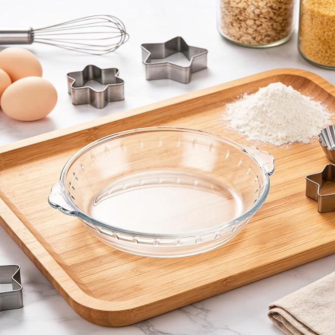4 Set Glass Pie Pan with Handles, 7 Inch Glass Pie Plate for Baking, Round Glass Pie Dish for Baking Quiches, Tarts, Desserts & Salads, Oven & Freezer Safe Kitchen Accessories