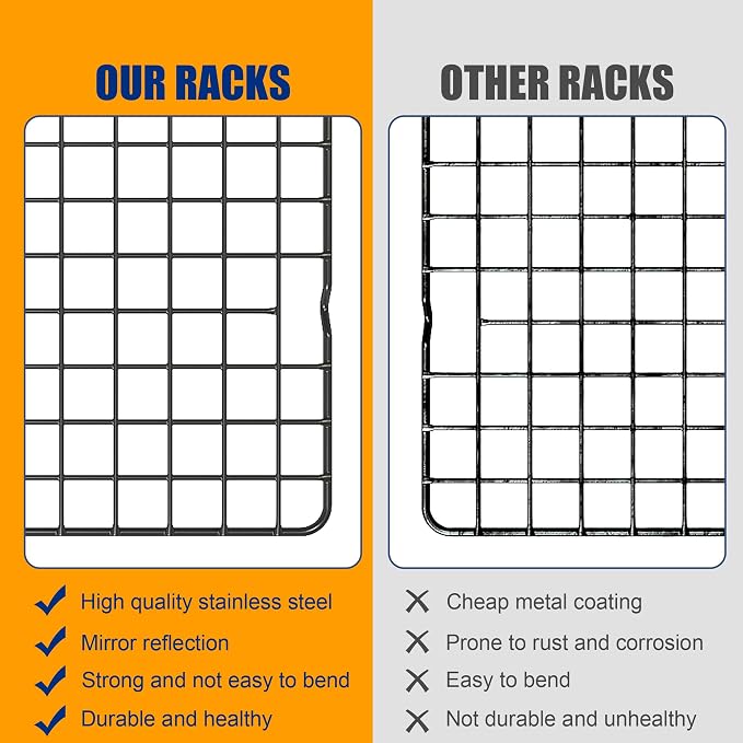 2PCS Cooling Racks for Cooking and Baking -11.65''x16.85''Heavy Duty Stainless Steel Wire Rack for Baking, Grilling, Roasting - Oven & Dishwasher Safe - Fits Half Sheet Pan(Black)