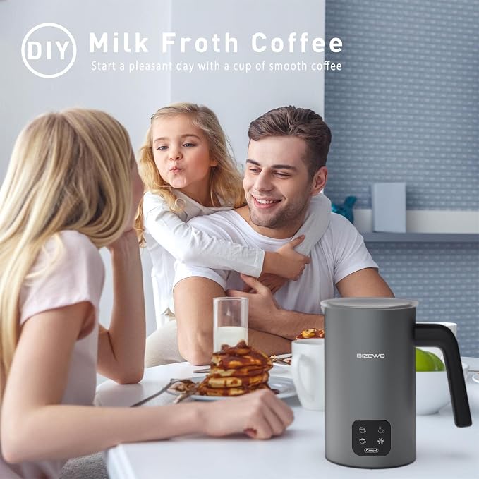 Milk Frother Electric, 4 IN 1 Warm and Cold Milk Steamer for Coffee Latte | Automatic Cold and Hot Foam, Stainless Steel, Foam Maker with Touch Screen for Macchiato, Cappuccino, Hot Chocolate