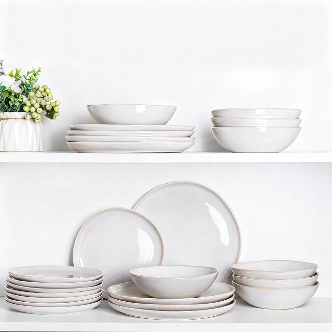 AmorArc Ceramic Dinnerware Sets for 8, 24Pcs Plates and Bowls Sets Dishes | Stoneware Handmade Reactive Glaze Dinner Set, Highly Scratch Resistant | Dishwasher & Microwave Safe Dishware