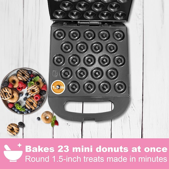 23 Mini Donut Maker Machine – Electric Donut Maker, Non-Stick, Fast Heating, Easy to Use for Home and Restaurants, Perfect for Breakfast, Snacks, Kids Parties, Gift Idea - Makes 23 Doughnuts at Once