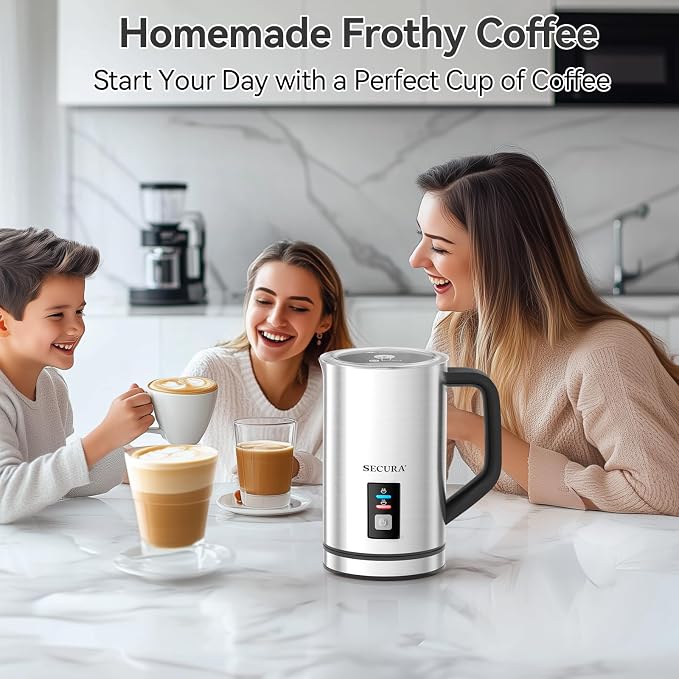 Secura Milk Frother, Electric Milk Steamer Stainless Steel, 8.4oz/250ml Automatic Hot and Cold Foam Maker and Milk Warmer for Latte, Cappuccinos, Macchiato, 120V | Stainless Steel, Easy Cleaning, Strix Temperature Control, One-Touch Operation, Rich & C...