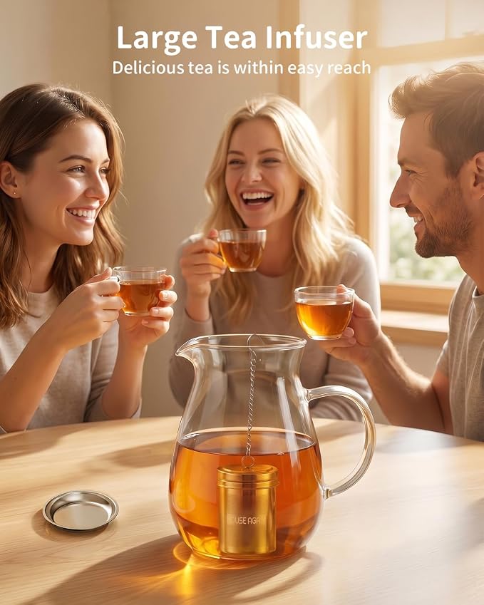 HOUSE AGAIN Large Tea Infuser, Extra Fine Mesh Tea Strainers for Loose Tea, 18/8 Stainless Steel Tea Strainer with Extended Chain Hook, Tea Steeper for Brew Tea, Spices & Seasonings for Multi Cups