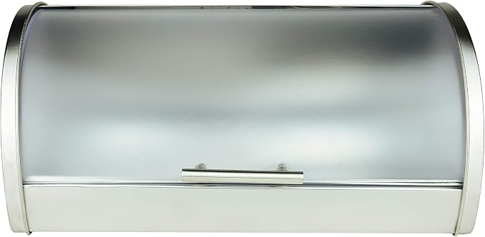 Stainless Steel Bread Box for Kitchen Countertop | Bread Holder Bin, Frosted Acrylic Roll Top Lid
