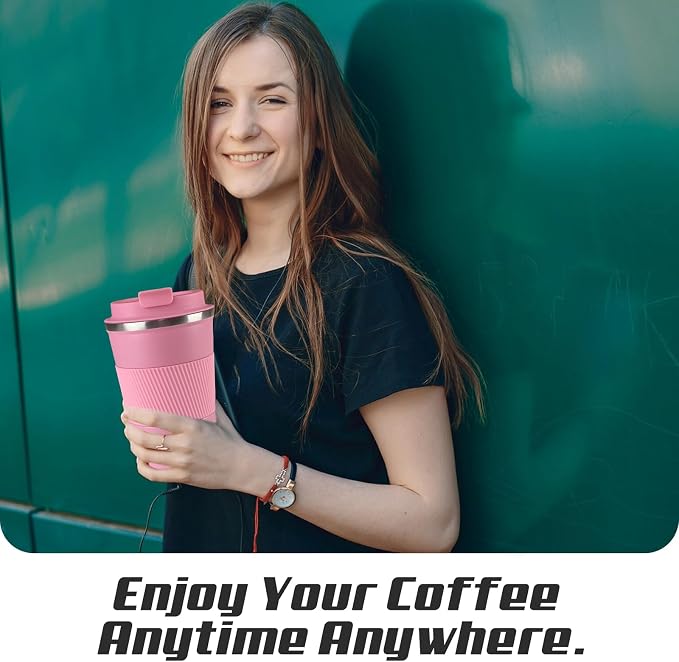 Stainless Steel Travel Coffee Mug with Lid, Vacuum Insulated Leak Proof Cup | Double wall vacuum insulation keeps drinks hot or cold for hours. Leak proof lid and non-slip grip for travel, office and car