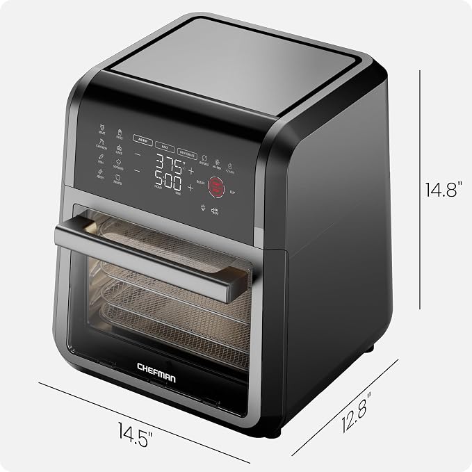 Chefman 12-Quart 5-in-1 Air Fryer Oven with Digital Timer, Touchscreen, and 12 Presets - Family Size Countertop Convection Oven, Dishwasher-Safe Parts