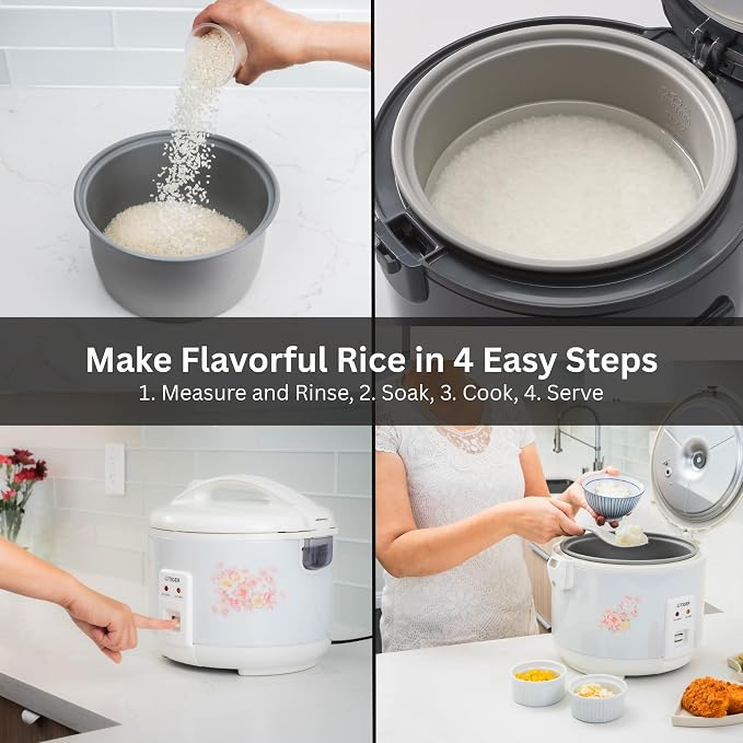 Tiger JNP-1800-LF 10 Cup Capacity White Rice Cooker with Non-Stick Inner Pot, Retractable Power Cord, and Keep Warm up to 12 hours (Flower)