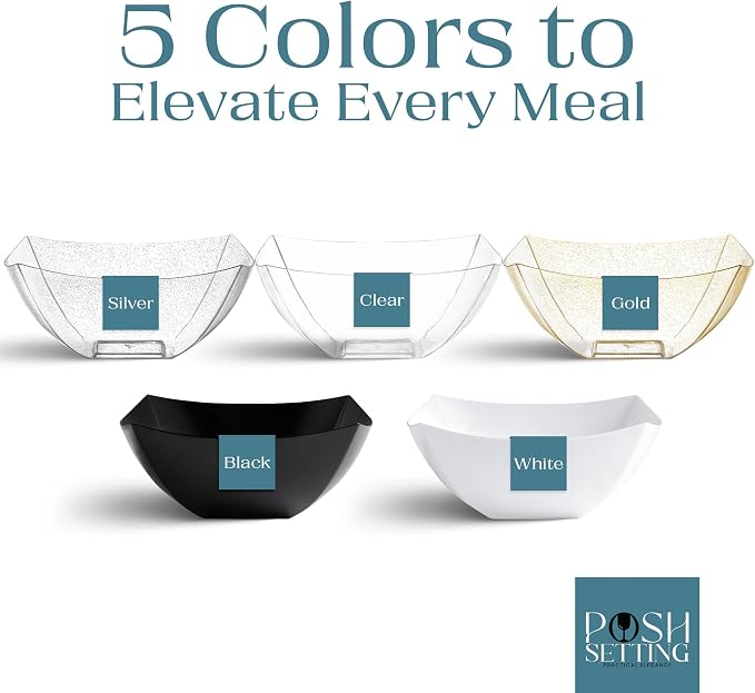 4 Pack Disposable White Plastic Serving Bowls Square Party Candy Use 64oz | Square Design. Disposable Party Tableware. Salad, Fruit & Candy Use. Candy Buffet Containers. White Plastic.