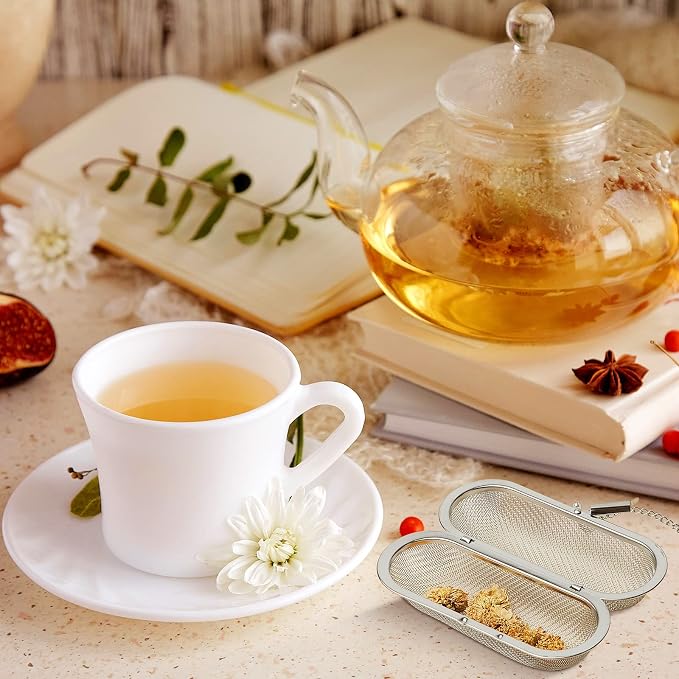 3 Pcs Large Tea Ball Infusers, Loose Leaf Tea Strainers | 4.25 x 1.75 in, 304 Stainless Steel, Mesh Oval Filters, Reusable Tea Steeper, for Kitchen Home Office, Spice Bags for Cooking