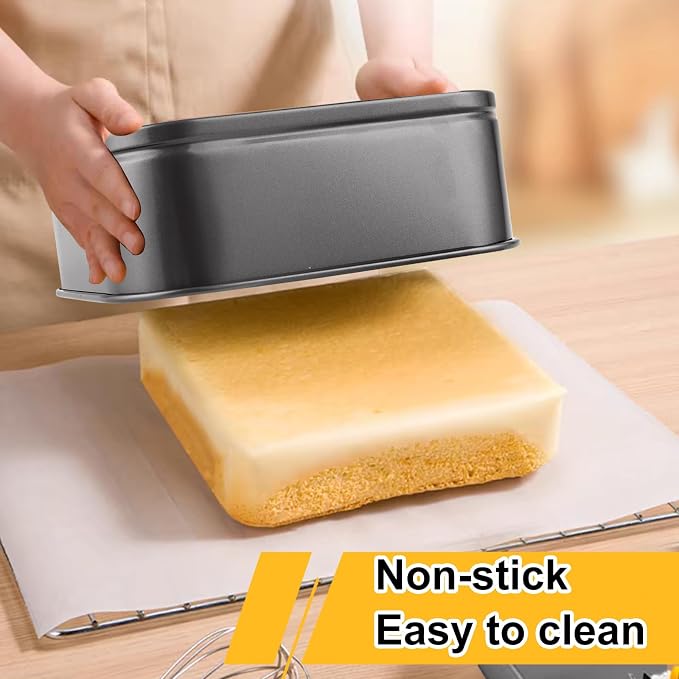 Square Springform Pan Set, 8/9/10 Inch, Nonstick | 3 Pack Cheesecake Pans with Removable Bottom, Carbon Steel Square Cake Pans for Baking Cheesecake, Pizza, Quiche, Desserts