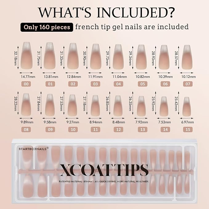 BTArtboxnails XCOATTIPS Cat Eye French Tip Press On Nails, L Coffin, Brown | Lamp-Curable 4-Week Wear, Salon Quality Value at Home, Natural Nail Look, Easy-to-Apply for Beginners, 160ct Nail Tips Only
