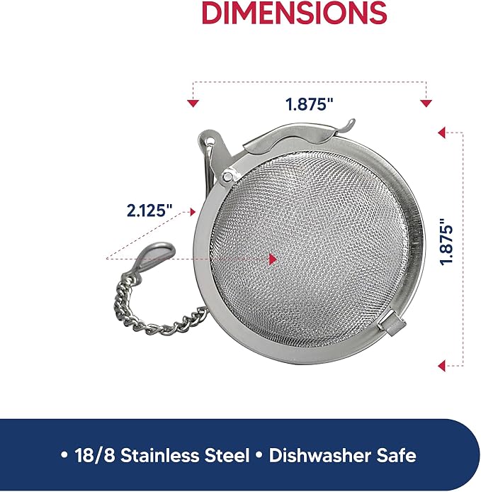 HIC Kitchen Mesh Ball Tea Infuser, 18/8 Stainless Steel Mesh, For Loose Leaf Tea and Mulling Spices, 2-Inch