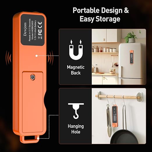 0.5 Sec Instant Read Meat Thermometer for Cooking, Ultra-Fast Digital Food Thermometer with Backlight, ±0.5°F Accuracy, IP67 Waterproof,Auto-Rotate/On/Off–Perfect for Grilling, BBQ, Smoker-Tangerine