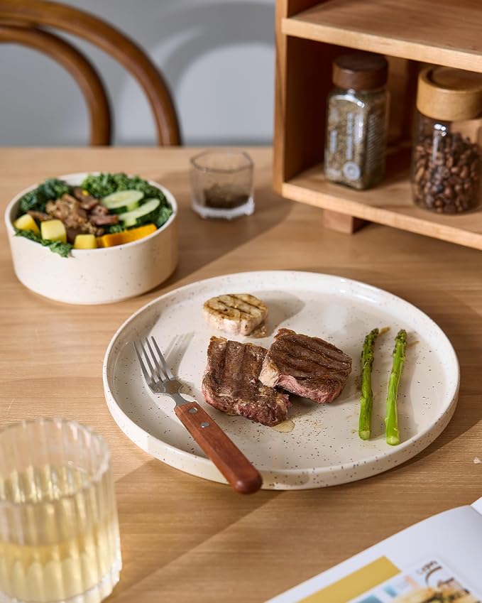 Famiware Nebula 12-Piece Stoneware Dinnerware Set, Creamy White | Plates and Bowls with Reactive Glaze and Colorful Speckles, Chip & Scratch Resistant, Microwave & Dishwasher Safe