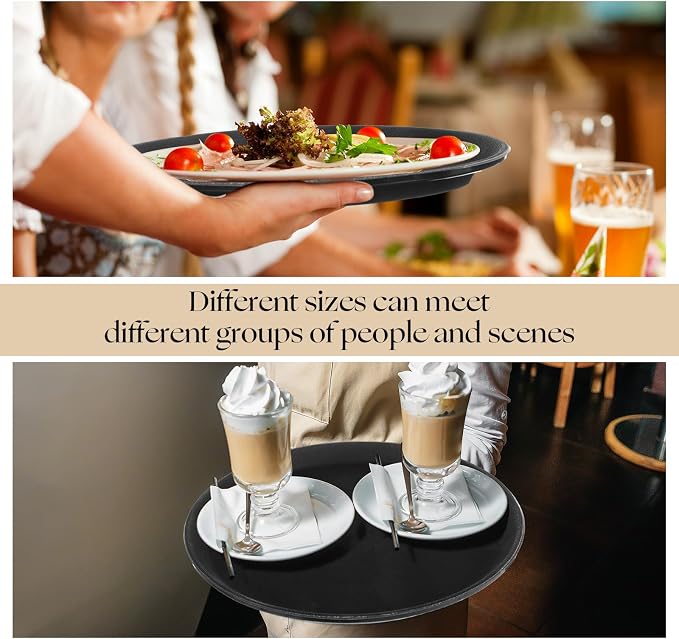 Zopeal 8 Pcs Bar Service Tray Round Plastic Non Slip,11", 14", 16", 18" | For Waiter Server in Restaurant Cafeteria Bar, Raised Edges Prevent Spills, Cocktail Food Server, Textured Surface Grip
