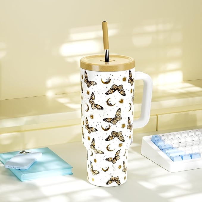 Meoky 40 oz Tumbler with Handle and Straw: Stainless Steel Insulated Tumbler with Lid and Straw - 100% Leak Proof Tumbler for Car Cup Holders - Travelers Commuters Workers, Winglet