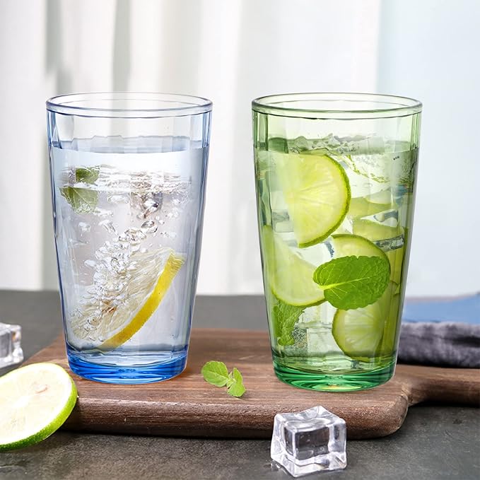 Hedume 6 Pack 17oz Premium Drinking Glasses, Set of 6 Stackable Tumbler Cups, Plastic Water Cups, BPA Free