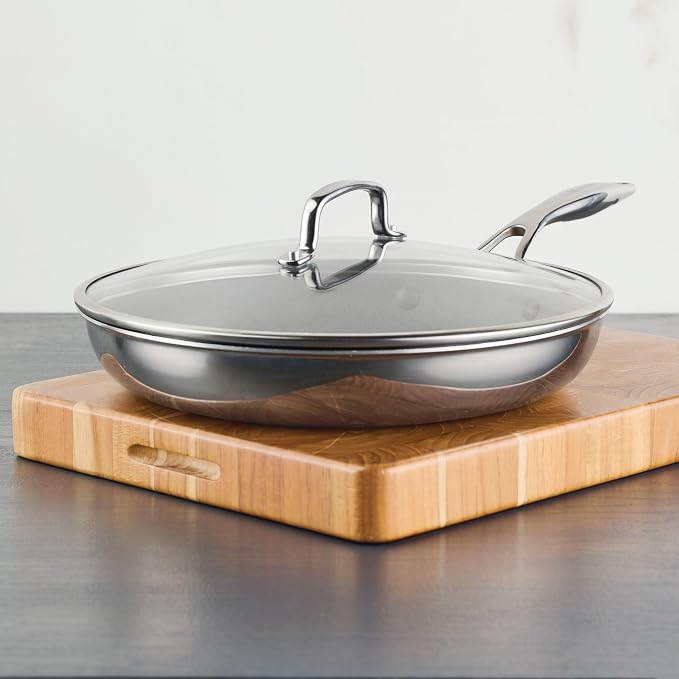 Circulon C1 Series Clad Stainless Steel with ScratchDefense Technology Cookware Nonstick Induction Frying Pan/Skillet with Lid, Metal Utensil Safe, 12.5 Inch Fry Pan - Polished Stainless Steel