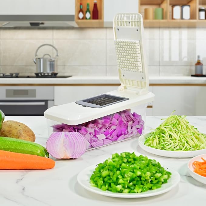 SUSTEAS Vegetable Chopper Mandoline Slicer, 6 Blade Chopper, 10-in-1 Gray | Onion Potato Dicer, Veggie Cutter for Salad, Carrot, Cucumber Home Kitchen Gadgets Accessories Essentials(Grayish White)