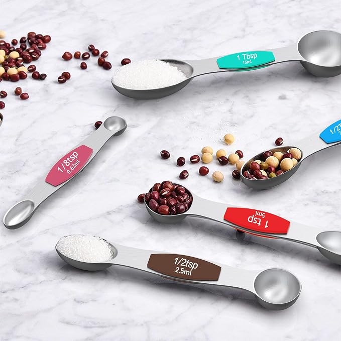 Wildone Measuring Cups and Magnetic Measuring Spoons Set, 21Pcs | 8 Stainless Measuring Cups, 7 Magnetic Measuring Spoons, Leveler & 5 Mini Spoons for Spice Jar and Liquid, Multicolor
