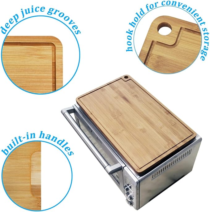 Bamboo Cutting Board Compatible for Breville BOV800XL 860BSS 845BSS Oven | Board Protects Countertop Smart Toaster Oven, Raised Heat Resistant Silicone Feet Creates Storage Space - with Oven Rack Push