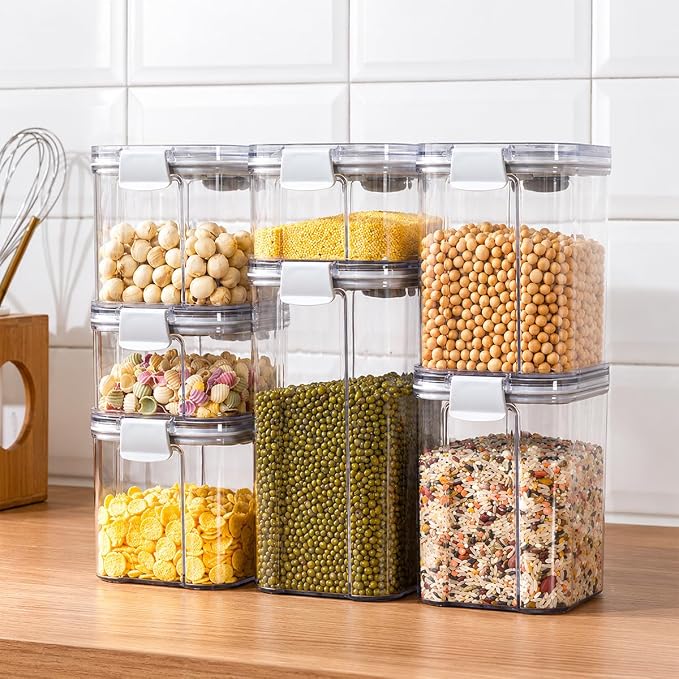 5-Piece Clear Vacuum Seal Canisters with Pump, Airtight Storage Containers for Cereal, Flour, Sugar & Pantry Organization (1.43 QT, 0.68 QT*2, 0.41 QT*2)
