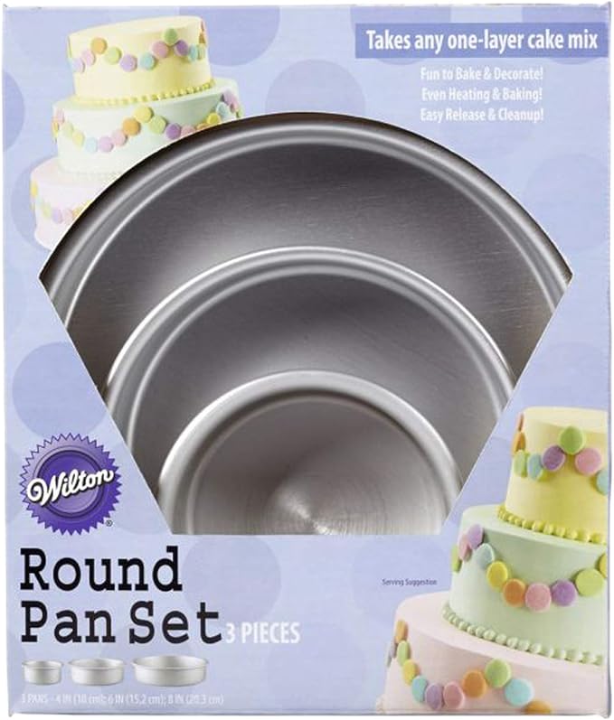 Wilton Aluminum Round Cake Pan Set, Tiered Cakes, 3-Piece | Natural Anodized Aluminum Bakeware, Even Heating & Rust-Resistant, Set of 3 Sizes, Perfect for Tiered Wedding & Layer Cakes
