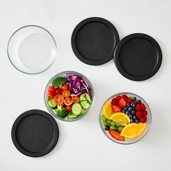 12-Piece Glass Food Storage Containers Set (6 Containers + 6 BPA-Free Lids) | 2-Cup, Leakproof | Microwave, Freezer, Oven & Dishwasher Safe | Ideal for Meal Prep & Pantry Organization, Black
