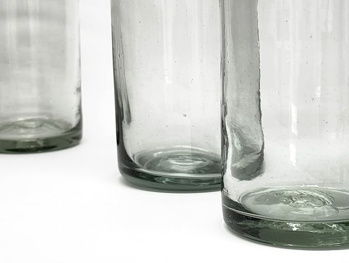 18 oz Hand Blown Mexican Drinking Glasses - Set of 6 tumblers, 18 fl oz each, Clear
