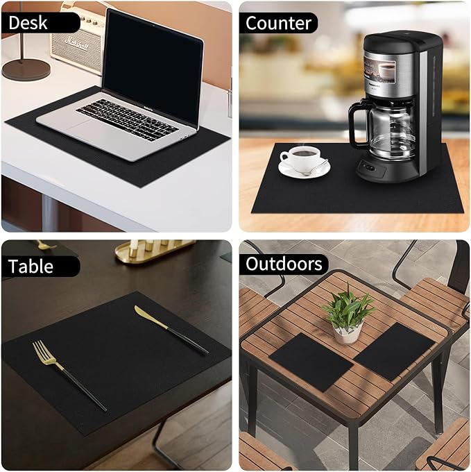 Faux Leather Heat Resistant Placemats 6 Packs, Waterproof Wipeable Dining PU Place Mats for Indoor & Outdoor, Easy to Clean, Black