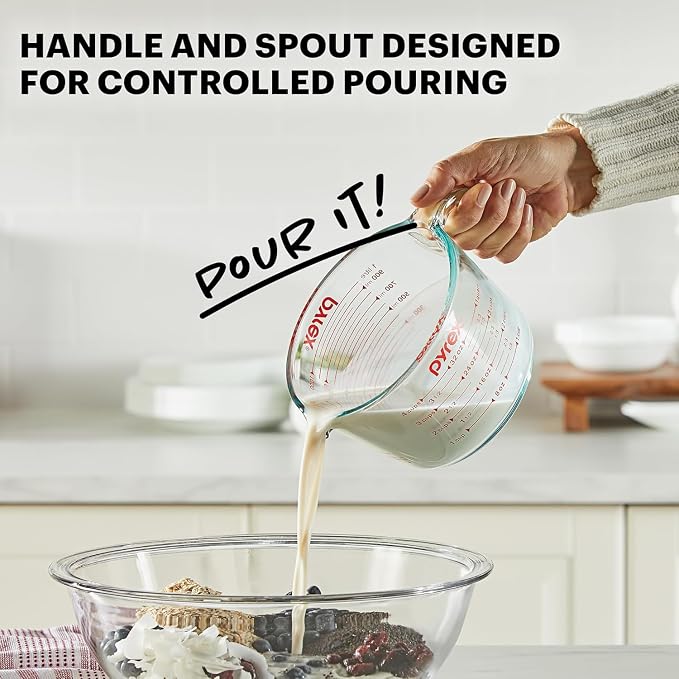 Pyrex Essentials (2-Pack) Glass Measuring Cups Set (1 & 2 Cup) | For prepping, baking and cooking, preheated oven, dishwasher, freezer, and microwave safe