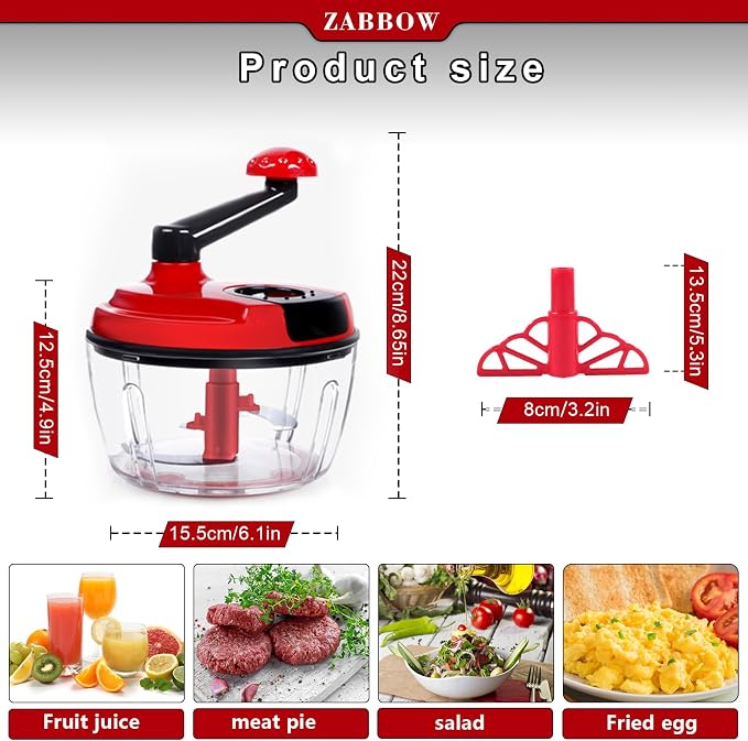 Manual Food Processor,8 Cup Hand Powered Crank Chopper,Mincer Blender with Clear Container,for Vegetables Meat Fruits Onions