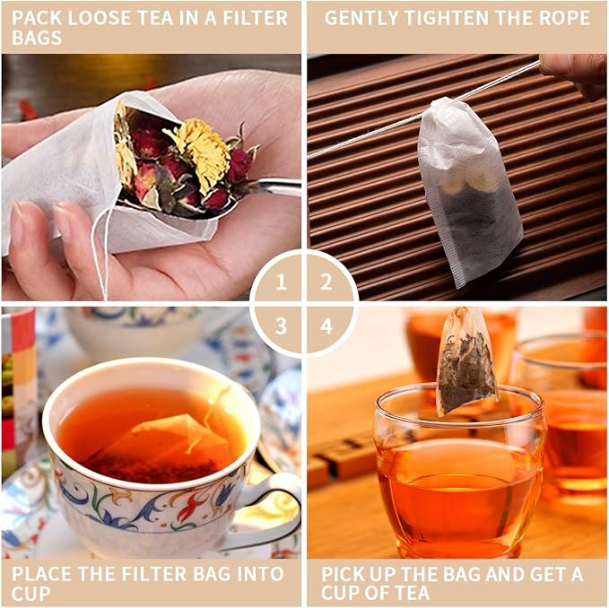 400 Pack Disposable Drawstring Tea Filter Bags, Multi-size Natural Color | Empty Bag Paper Tea Infuser Safe & Natural Unbleached Drawstring for Loose Leaf Tea