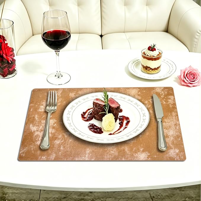Faux Leather Placemats Set of 4, 11.8"x17.7", Apricot | Reversible Table Mats, Waterproof, Stain & Heat Resistant, Easy Clean for Dining, Gatherings, Outdoor