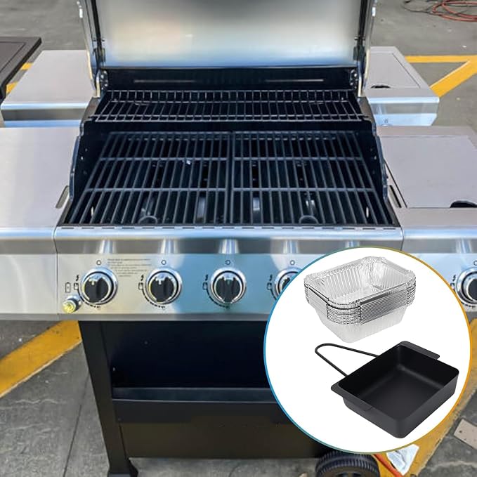 Universal Grease Pan for Nexgrill 720-0830X 720-0830H 720-0888 720-0888S 720-0896B 720-0896 Cuisinart CGG-7400, Grease Catcher with 15-Pack Aluminum Drip Liner for Nexgrill Replacement Parts