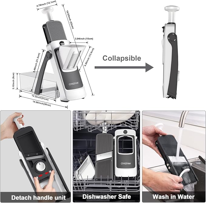 4th Gen Safe Mandoline Slicer For Kitchen, AdjustableThickness 0.1-8 Mm | Potato Slicer for Chips, 6 in 1 Vegetable slicer with Thickness Adjuster, Faster Kitchen Slicer for Meal Prep (Only Slice)