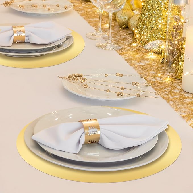 Tioncy 100 Pcs Gold Round Paper Placemats Disposable Table Mats | Elegant Table Mats for Wedding Birthday Banquet, Decorative Paper Design, Festive Dining Decoration, Easy Cleanup Tabletop