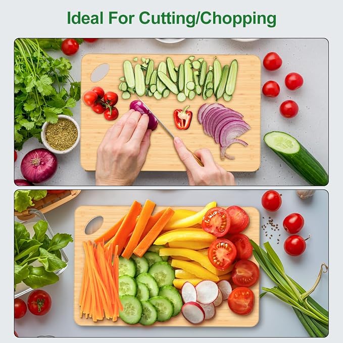 Viretang Bamboo Cutting Board for Kitchen, 15.3* 8.7'', Large Size, Natural | Wooden Chopping Board for Serving & Meat & Vegetable, Lightweight, Durable, Knife Friendly, Hang Hole for Easy Storage, Clean