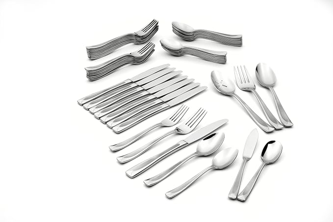 Oneida Lincoln Satin 45-Piece 18/0 Silverware Set for 8, Flatware | satin finish, dishwasher safe | includes serving spoons and utensil set | cutlery set, wedding silverware