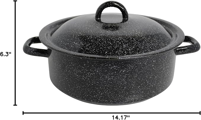 MIRRO 4.5 Qt Enamel Dutch Oven for Seafood, Black | Traditional Vintage Style