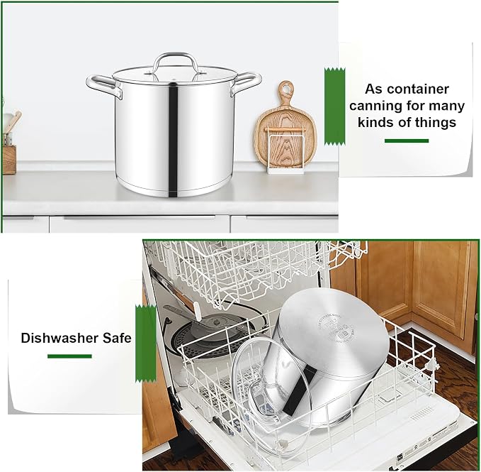 TeamFar 10QT Stock Pot, Stainless Steel Large Soup Cooking Pot & Lid | Tri-ply Bottom for Cooking/Boiling/Stewing, Induction/Gas/Ceramic, Healthy & Heavy-Duty, Riveted Handles & Dishwasher Safe