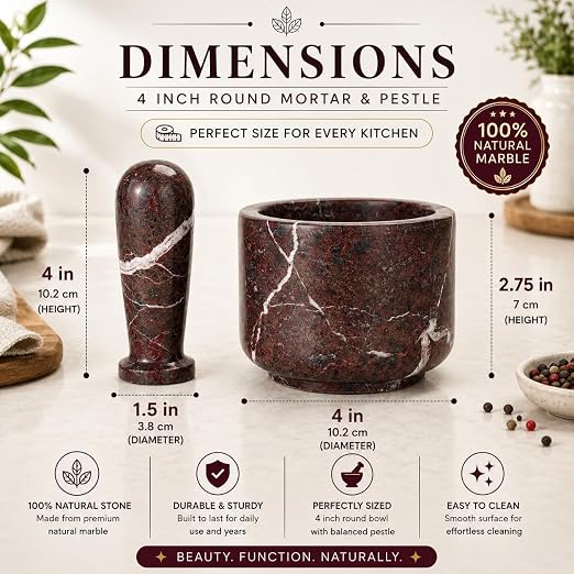 Mortar and Pestle Set, Round, 4 Inch and 2.5 Inch Mini (Red Zebra, 4 Inch)