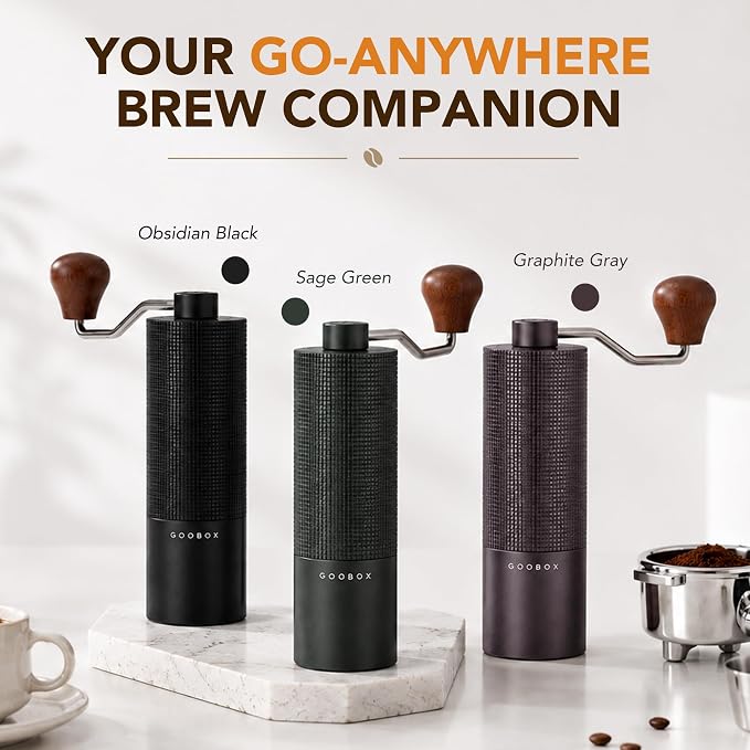 Portable Manual Coffee Grinder, Adjustable Stainless Steel Burr | Portable Aluminum Coffee Grinder with 28-Click Settings for Espresso, Pour Over and French Press