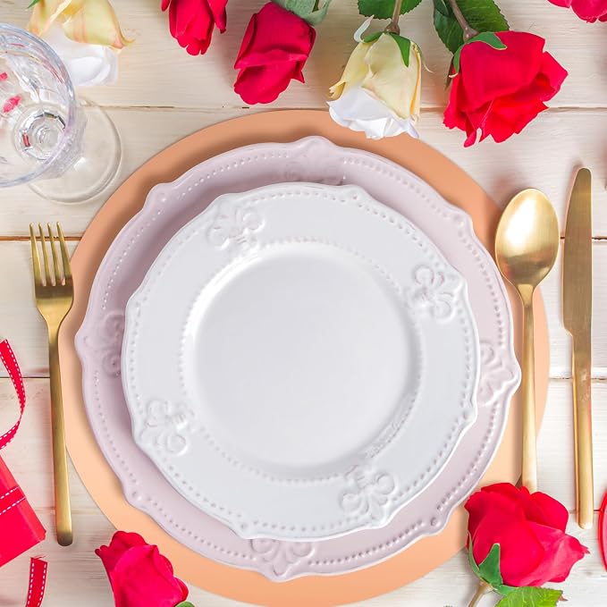 Tioncy 50 Pcs Rose Gold Round Paper Placemats Disposable Table Mats | Elegant Table Mats for Wedding Birthday Banquet, Decorative Paper Design, Festive Dining Decoration, Easy Cleanup Tabletop