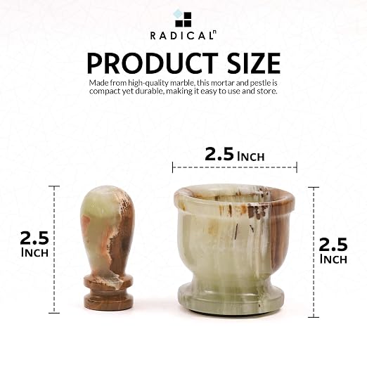 Radicaln Marble Mortar and Pestle Set Small Spice Grinder & Herb Grinder | Handmade Green Onyx Marble, 2.5 Inches, Garlic Crusher, Pill Crusher, Kitchen Counter Decor, Gift Ready