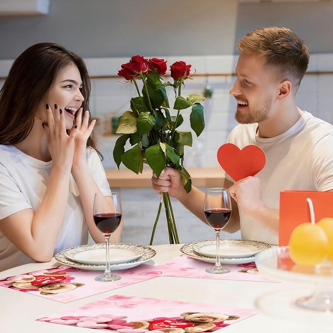 50 Pack Disposable Paper Placemats Valentine's Day Heart Mats | 16x11 inch Heart Place Mats for Holiday Party Kitchen Dining Table Decoration