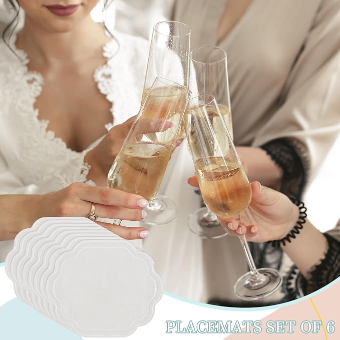 8 Pcs White Cotton Wedding Placemats Scalloped Embroidered Placemats 17" x 13" Double Layered Machine Washable Table Place Mat for Party Table Decor