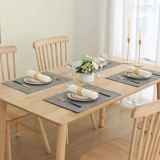 Homaxy PU Faux Leather Placemats for Dining Table, Set of 8, Light Grey | Waterproof Wipeable Washable Table Mats, Easy to Clean Anti-Slip Place Mats, 11.8" x 17"