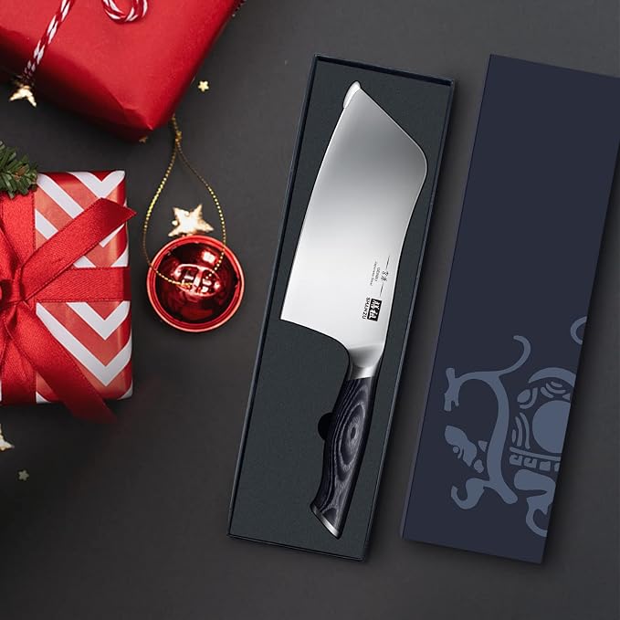 SHAN ZU 7 In Chef Knife, Sharp Meat Cleaver Knife Vegetable Chopper Knife | Professional Japanese High Carbon Stainless Steel Kitchen Chopping Knife with K133 Wood Handle, Black Tortoise Genbu Series